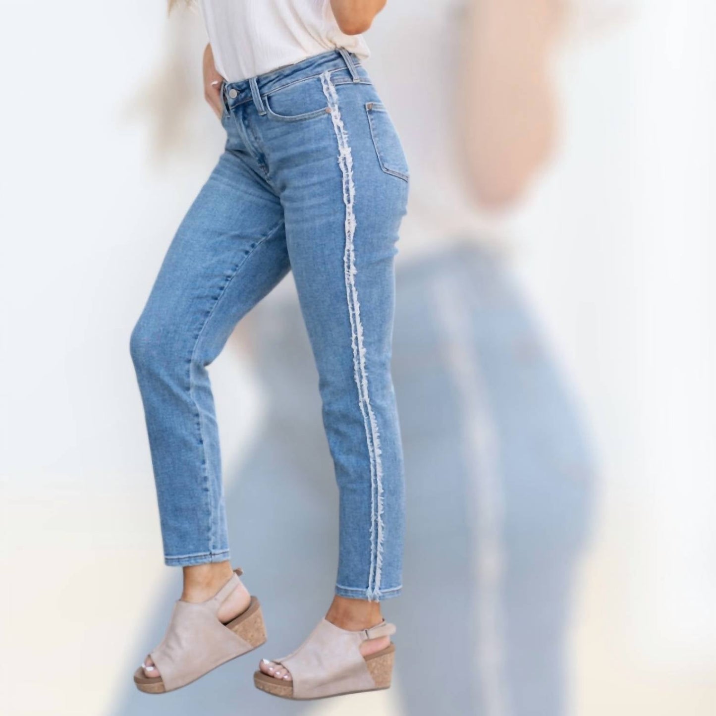 Judy Blue - High Waist Slim Fit Fray Side Seam Detail Jeans - Plus