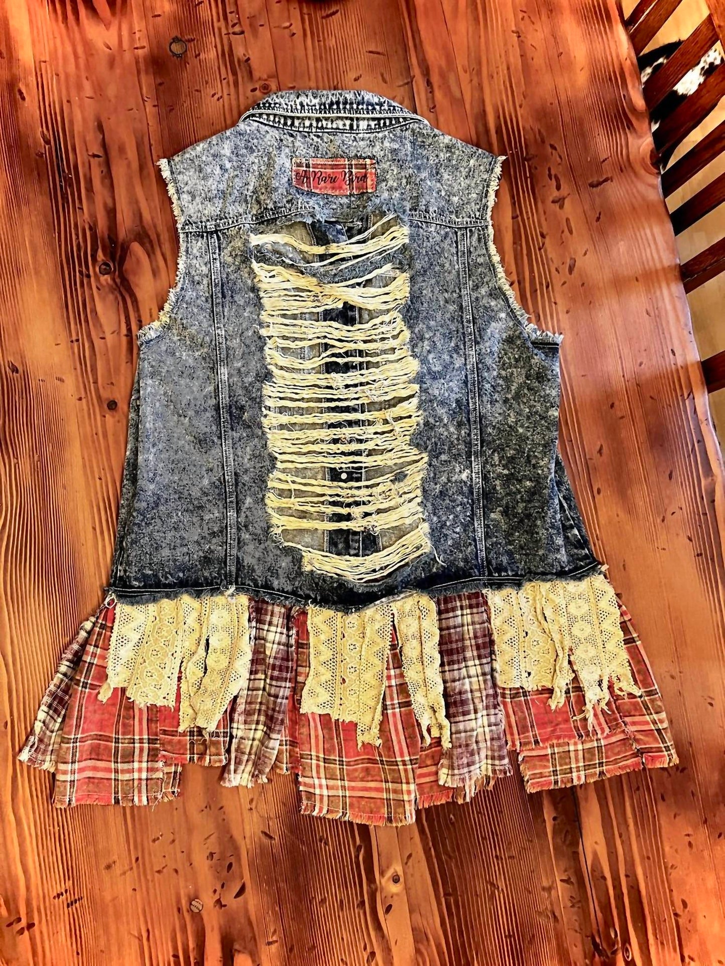A Rare Bird - Tattered Denim Flannel Vest