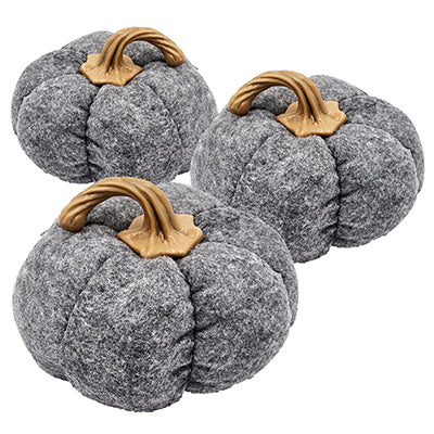 Set of 3 Plush Fabric Pumpkins in Brown