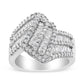 14K White Gold 1-1/2 Cttw Round and Baguette Diamond Bypass Cocktail Ring Band (H-I Color, SI1-SI2 Clarity) - Size 7