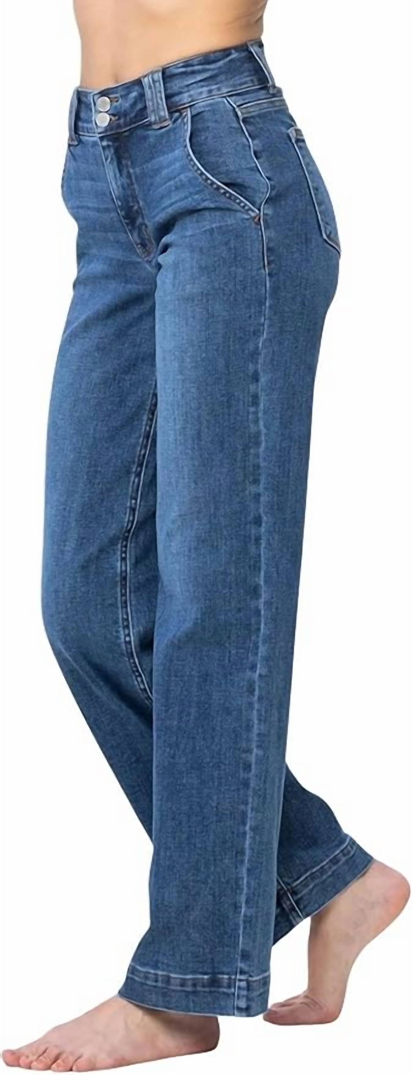 Judy Blue - High Waist Double Button Wide Leg Denim Jeans