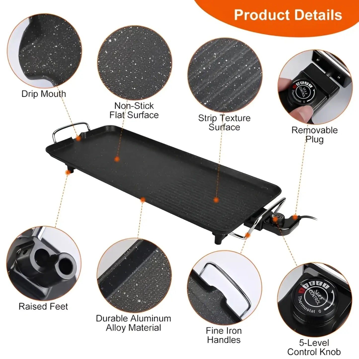 Electric Barbecue Grill Non Stick Indoor Outdoor Griddle