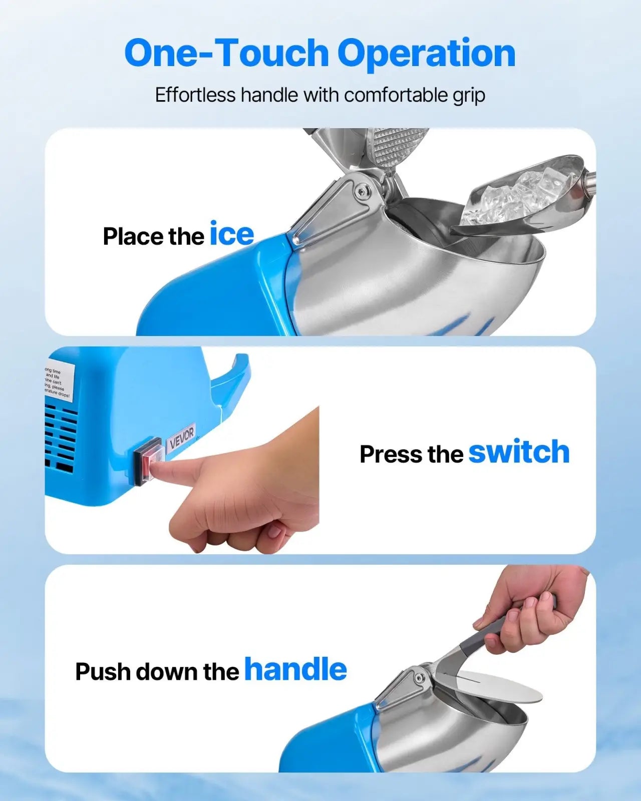 Electric Ice Crusher 286lbs/h Snow Cone Maker Blue