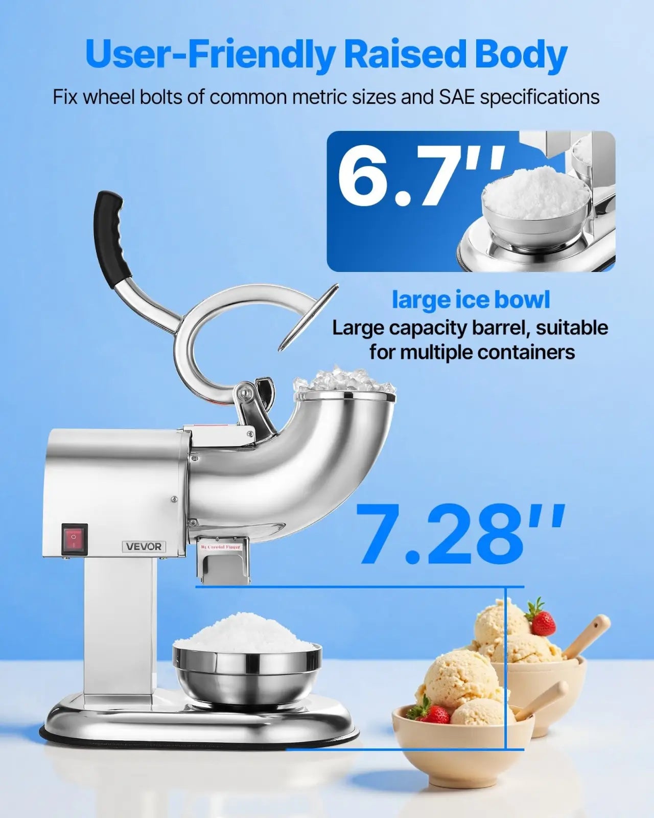 Electric Ice Crusher 440lbs Snow Cone Maker 350w