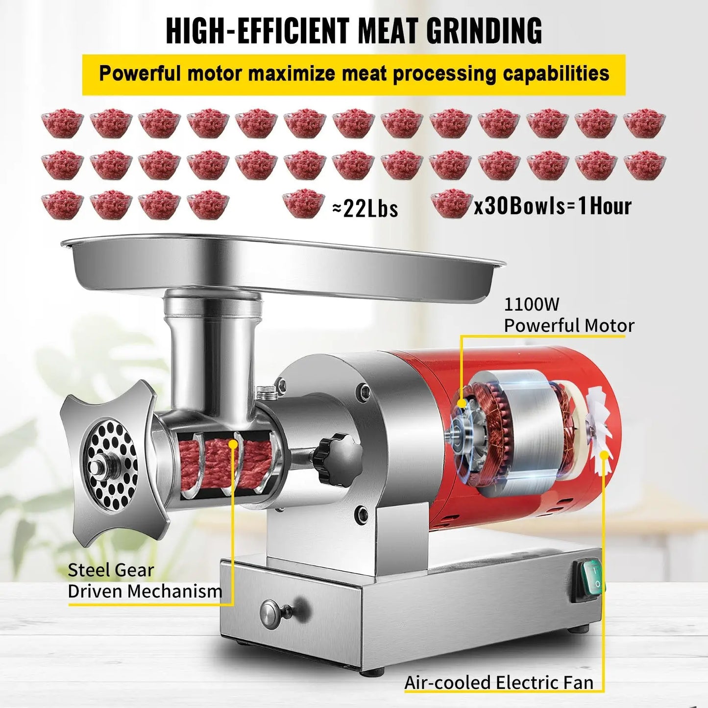 Electric Meat Grinder 1100w 661lbs/hour Sausage Maker