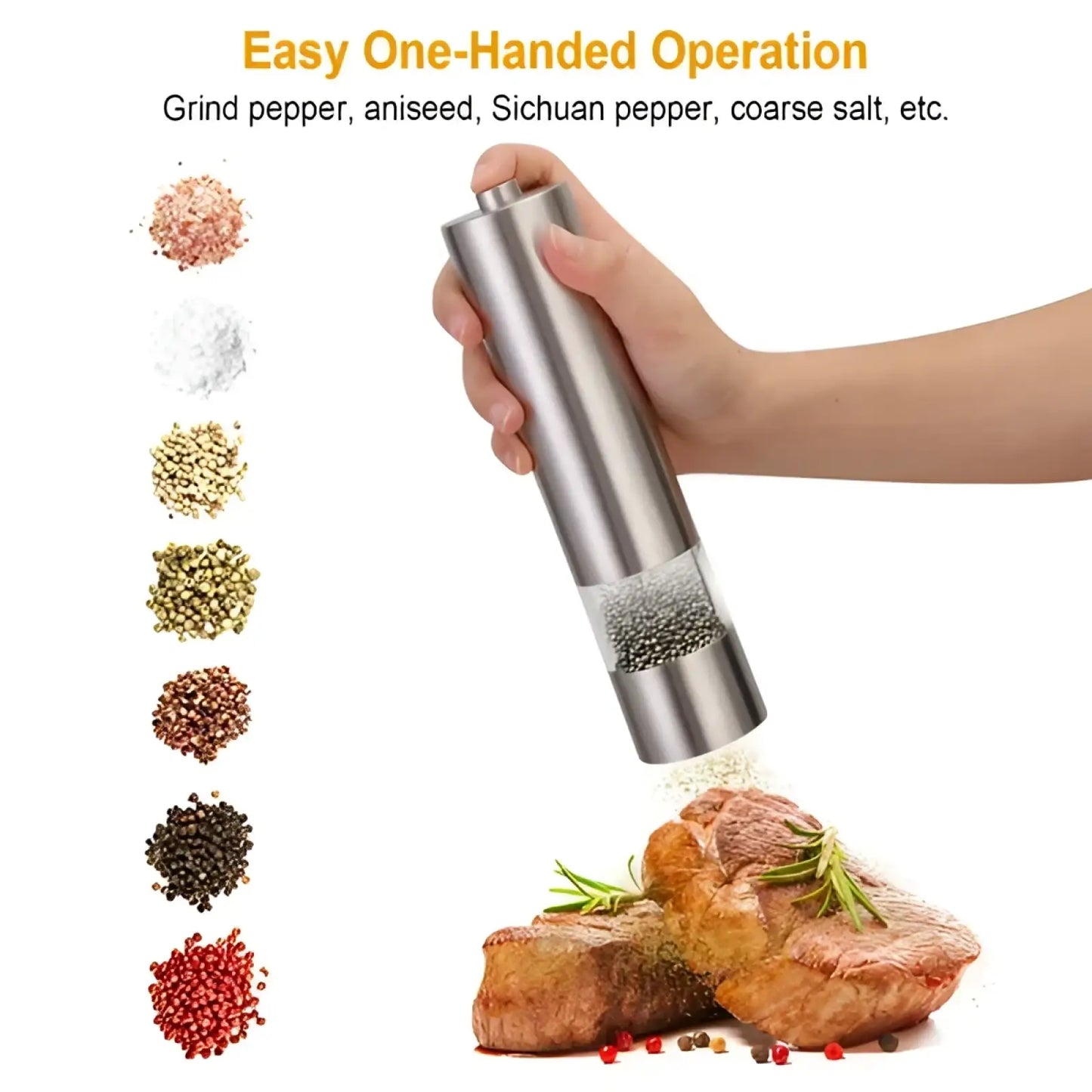 Electric Pepper Grinder Stainless Steel Mill with Light