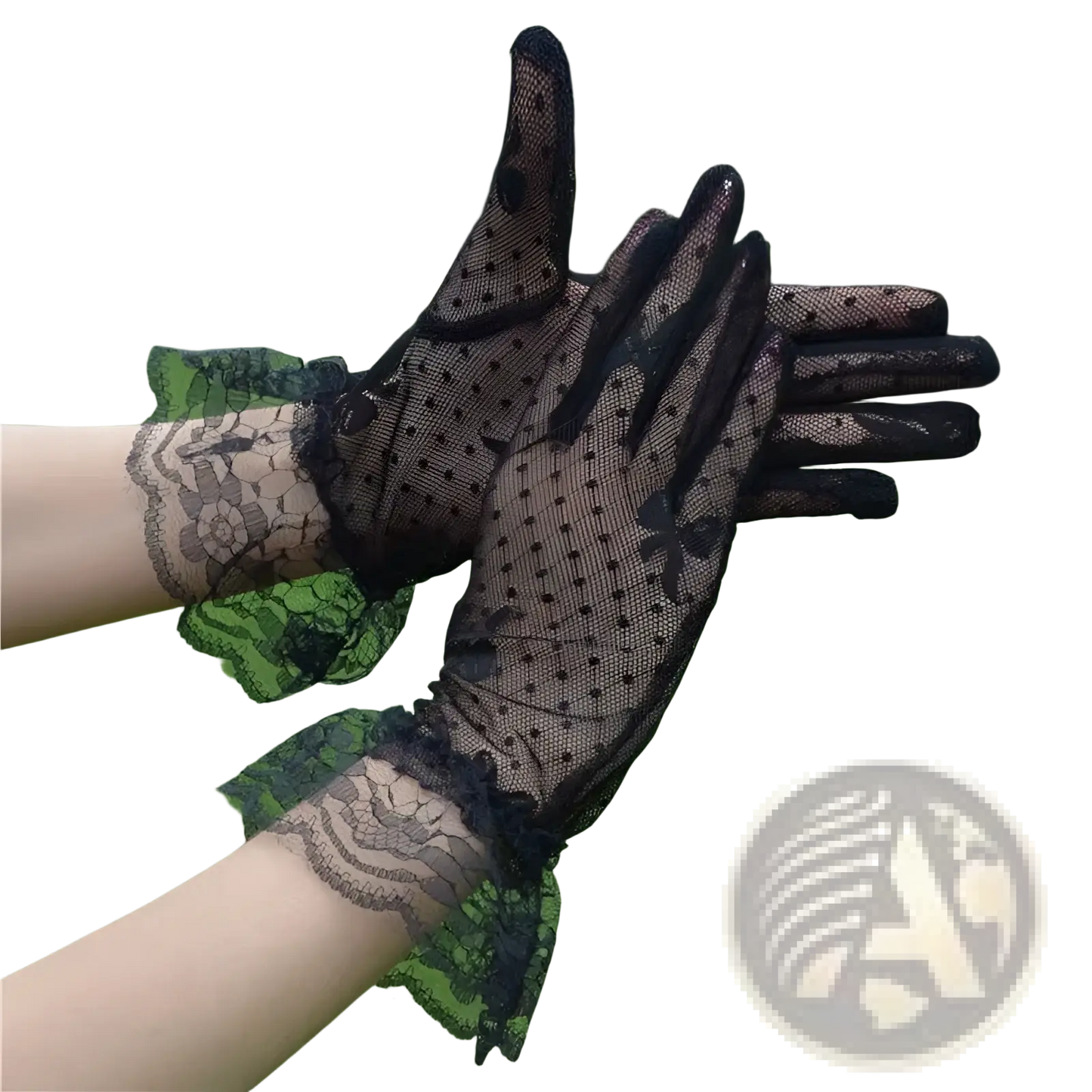 Elegant Black Floral Lace Ruffled Bow Gloves