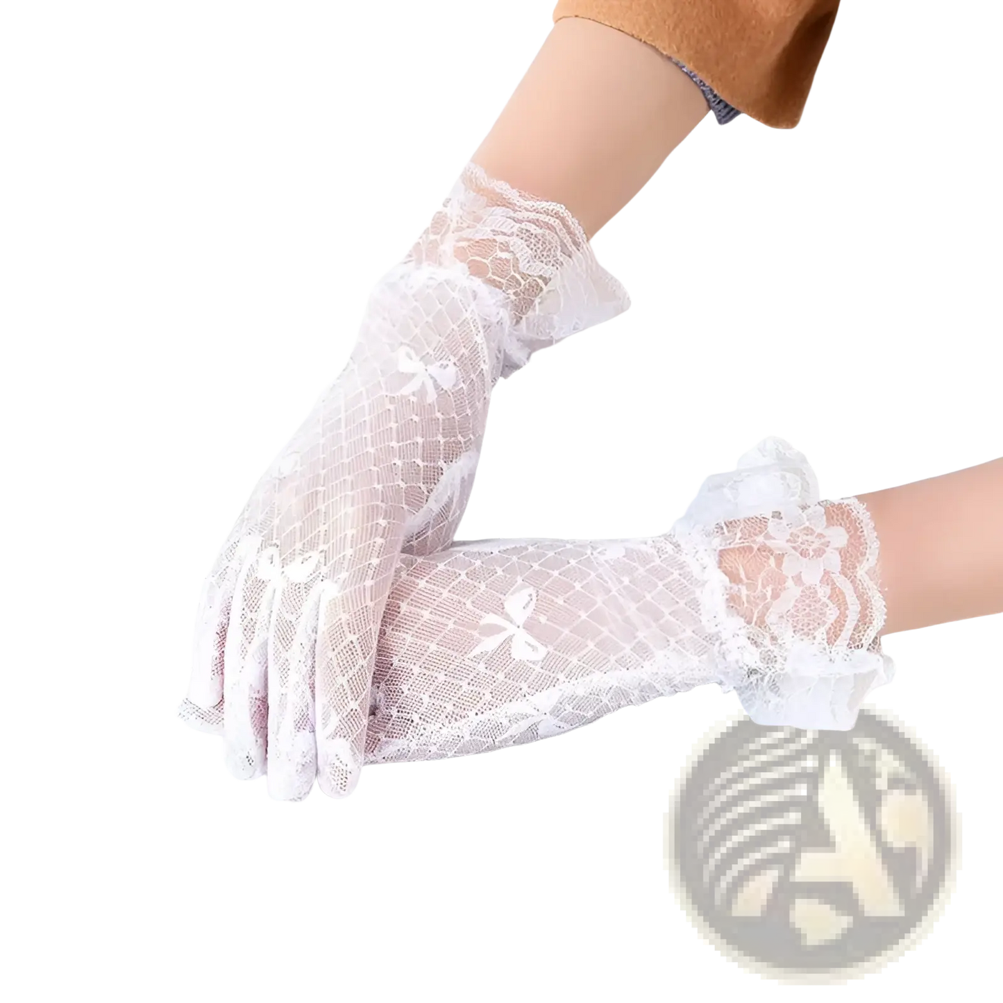 Elegant Black Floral Lace Ruffled Bow Gloves