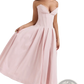 Elegant Black Strapless Flared Midi Dress