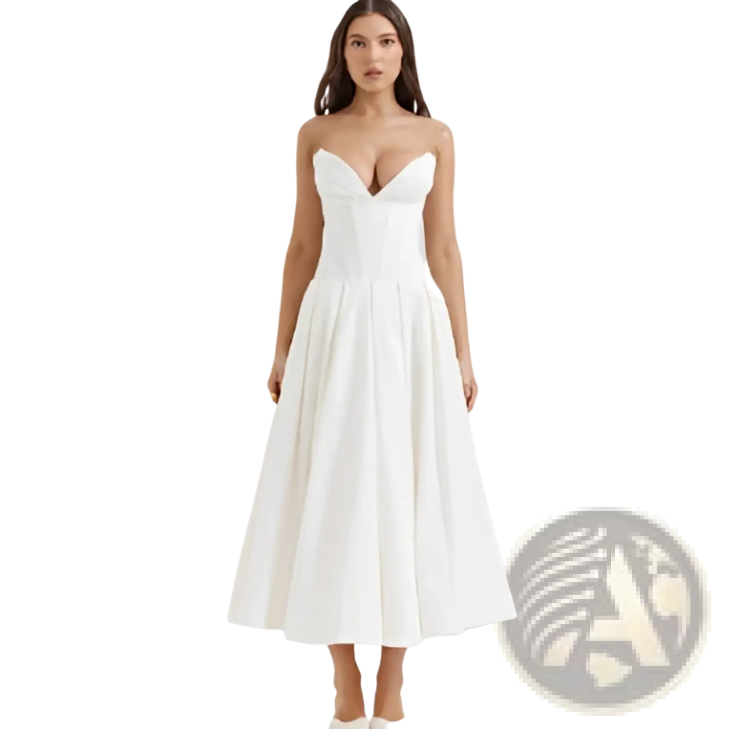 Elegant Black Strapless Flared Midi Dress