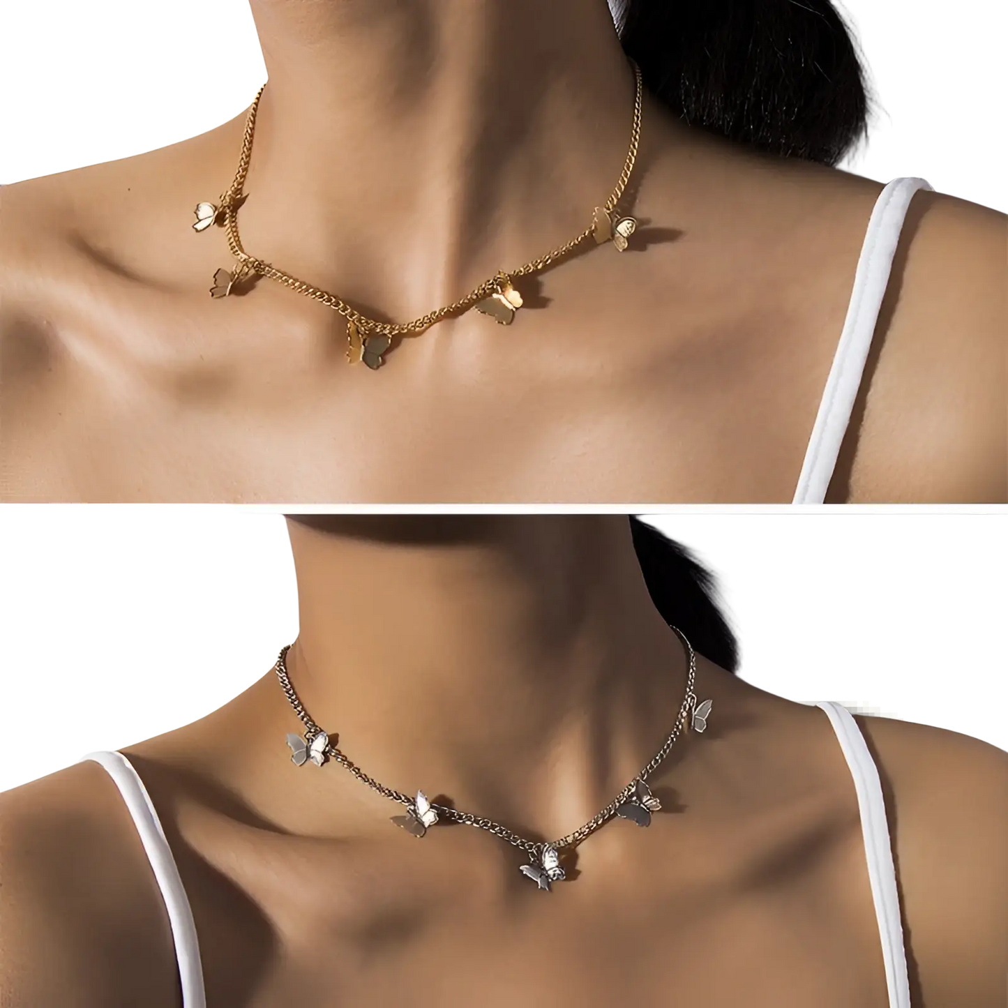 Elegant Butterfly Charm Choker Necklace in Gold and Silver