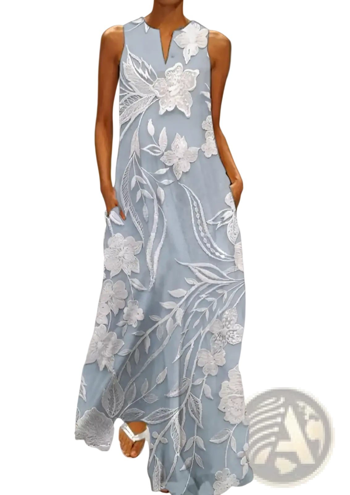 Elegant Floral Lace Appliqué Sleeveless Maxi Dress