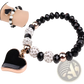 Elegant Heart Charm Beaded Elastic Bracelet Set