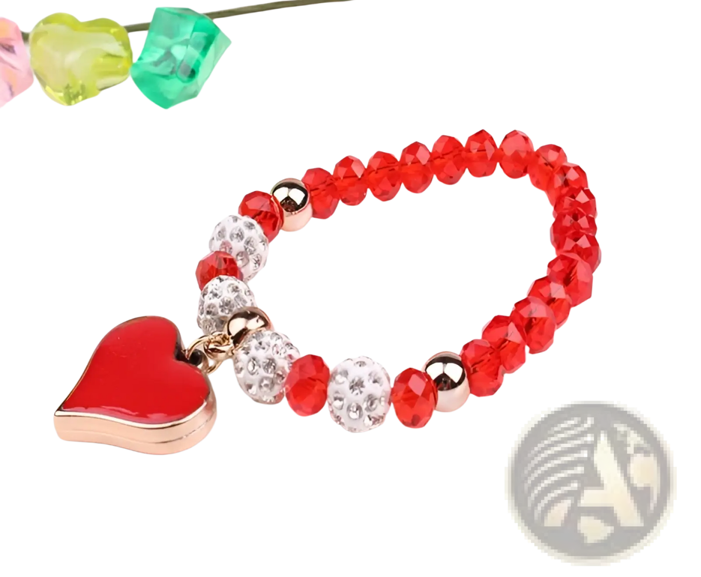 Elegant Heart Charm Beaded Elastic Bracelet Set