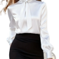 Elegant High Neck Satin Bow Blouse with Puff Sleeves