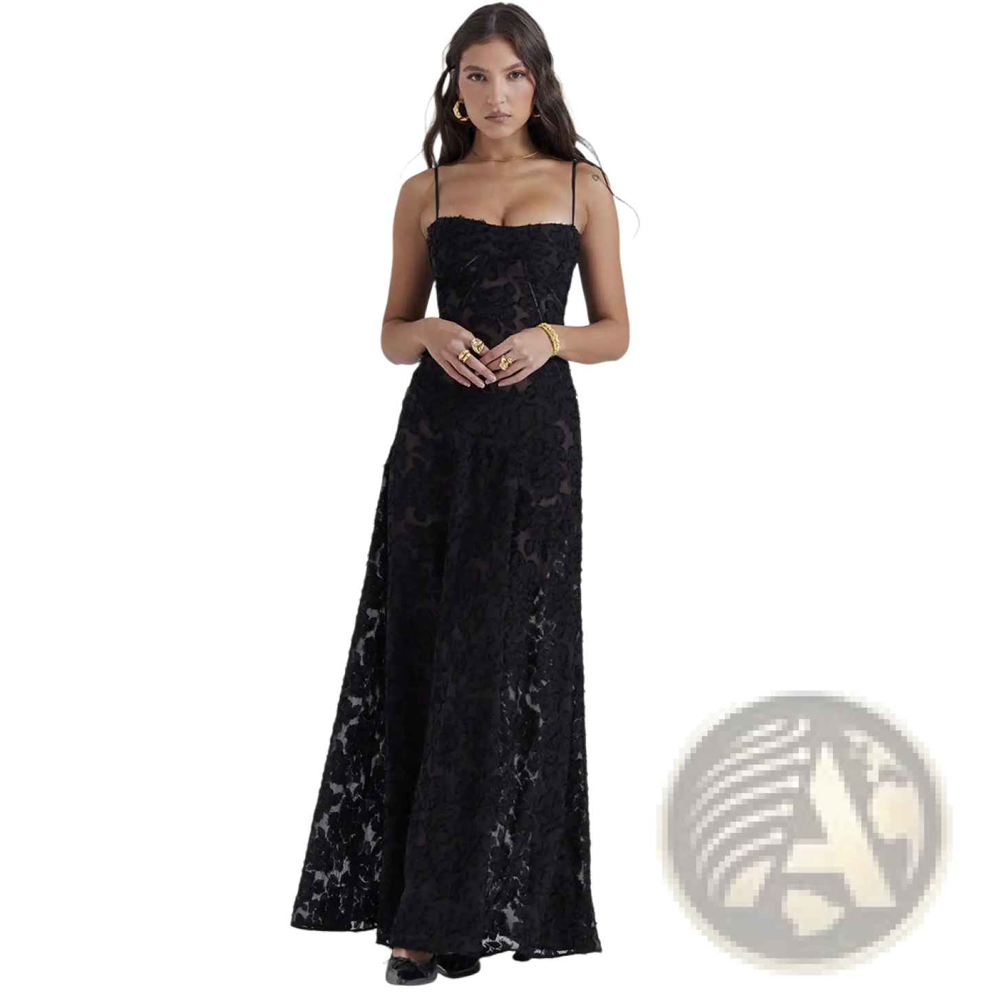 Elegant Lace Embroidery Spaghetti Strap Maxi Dress