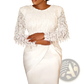 Elegant Lace and Satin Long Sleeve Tassel Gown