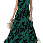 Elegant Leaf Print Sleeveless Tiered Maxi Dress
