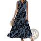 Elegant Leaf Print Sleeveless Tiered Maxi Dress