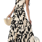 Elegant Leaf Print Sleeveless Tiered Maxi Dress