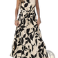 Elegant Leaf Print Sleeveless Tiered Maxi Dress