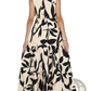 Elegant Leaf Print Sleeveless Tiered Maxi Dress