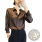 Elegant Long Sleeve Satin Button Down Silk Blouse