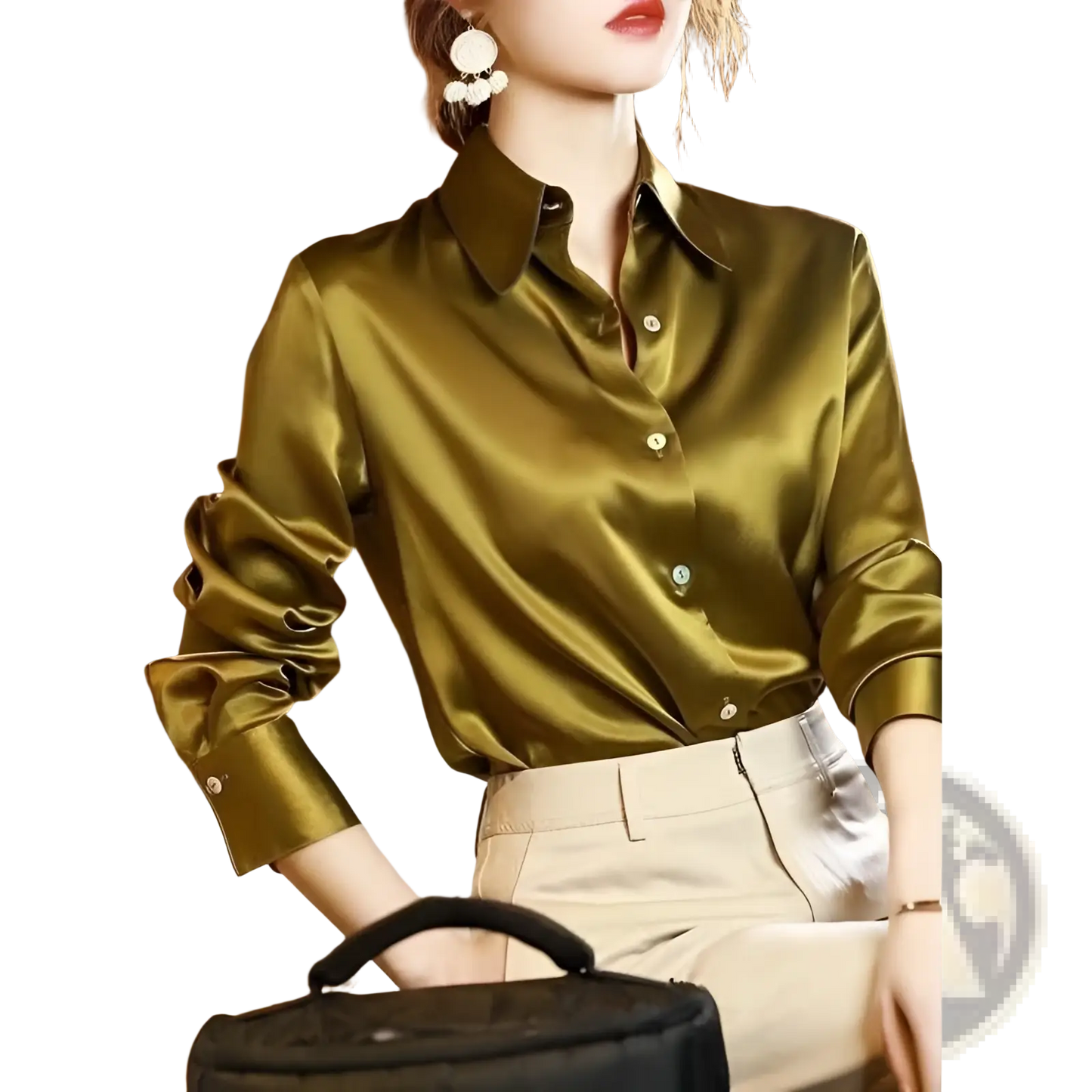 Elegant Long Sleeve Satin Button Down Silk Blouse