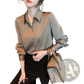 Elegant Long Sleeve Satin Button Down Silk Blouse