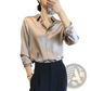 Elegant Long Sleeve Satin Button Down Silk Blouse