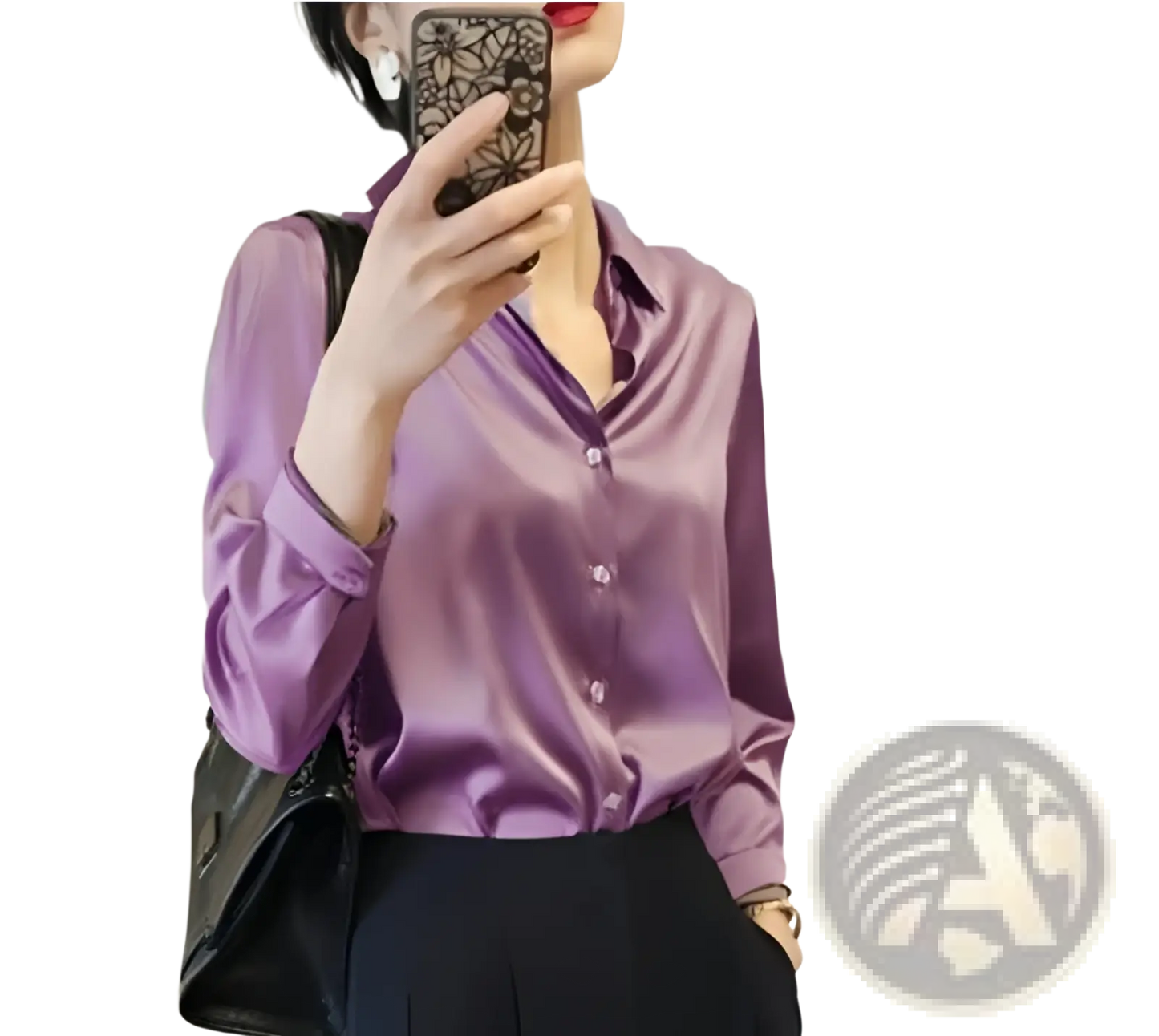 Elegant Long Sleeve Satin Button Down Silk Blouse