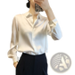 Elegant Long Sleeve Satin Button Down Silk Blouse