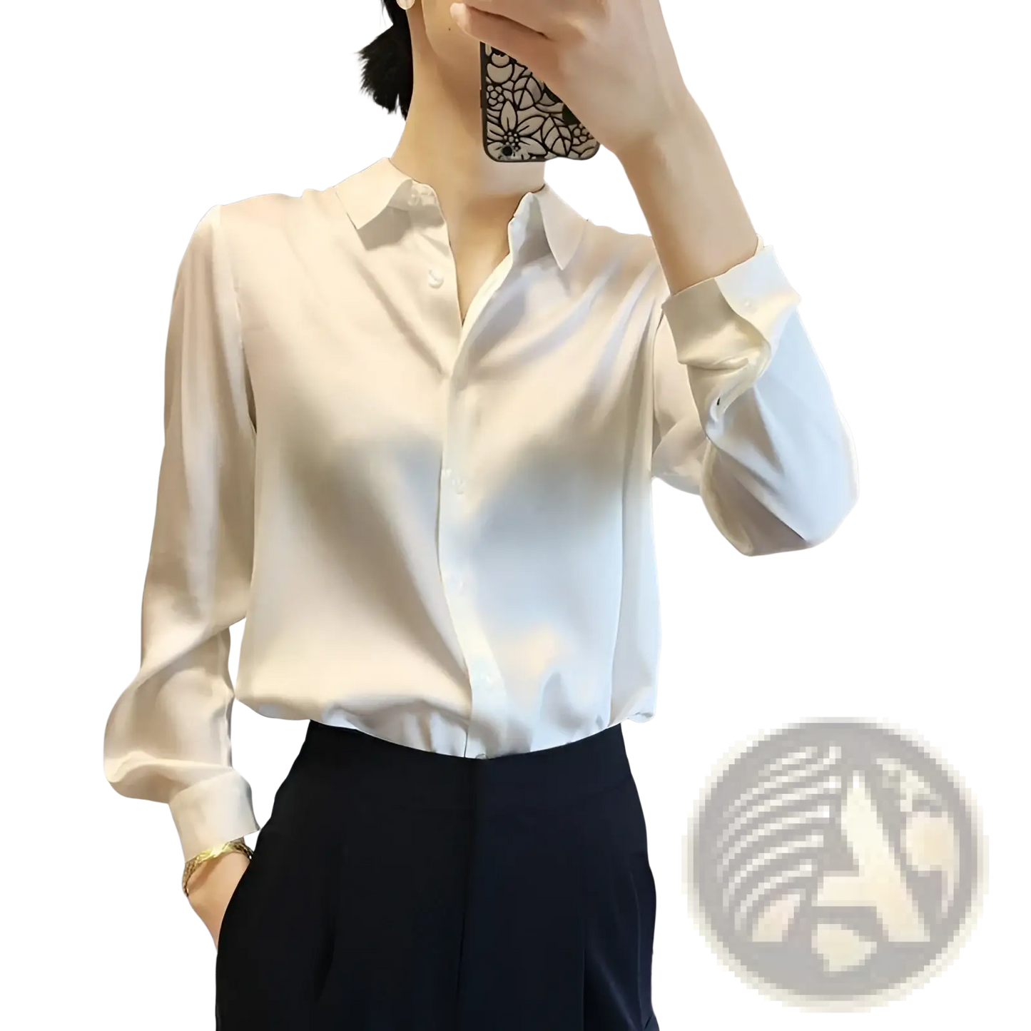 Elegant Long Sleeve Satin Button Down Silk Blouse