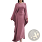 Elegant Long Sleeve Satin Maxi Dress with Ruffled Hem