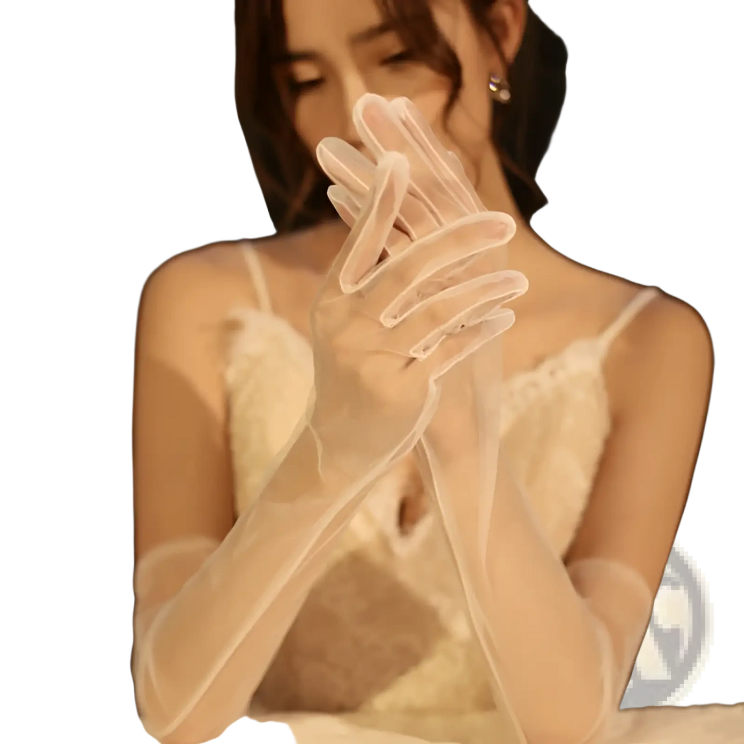 Elegant Pearl Embellished Sheer Mesh Bridal Gloves