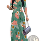 Elegant Printed Three Quarter Sleeve Maxi Dress