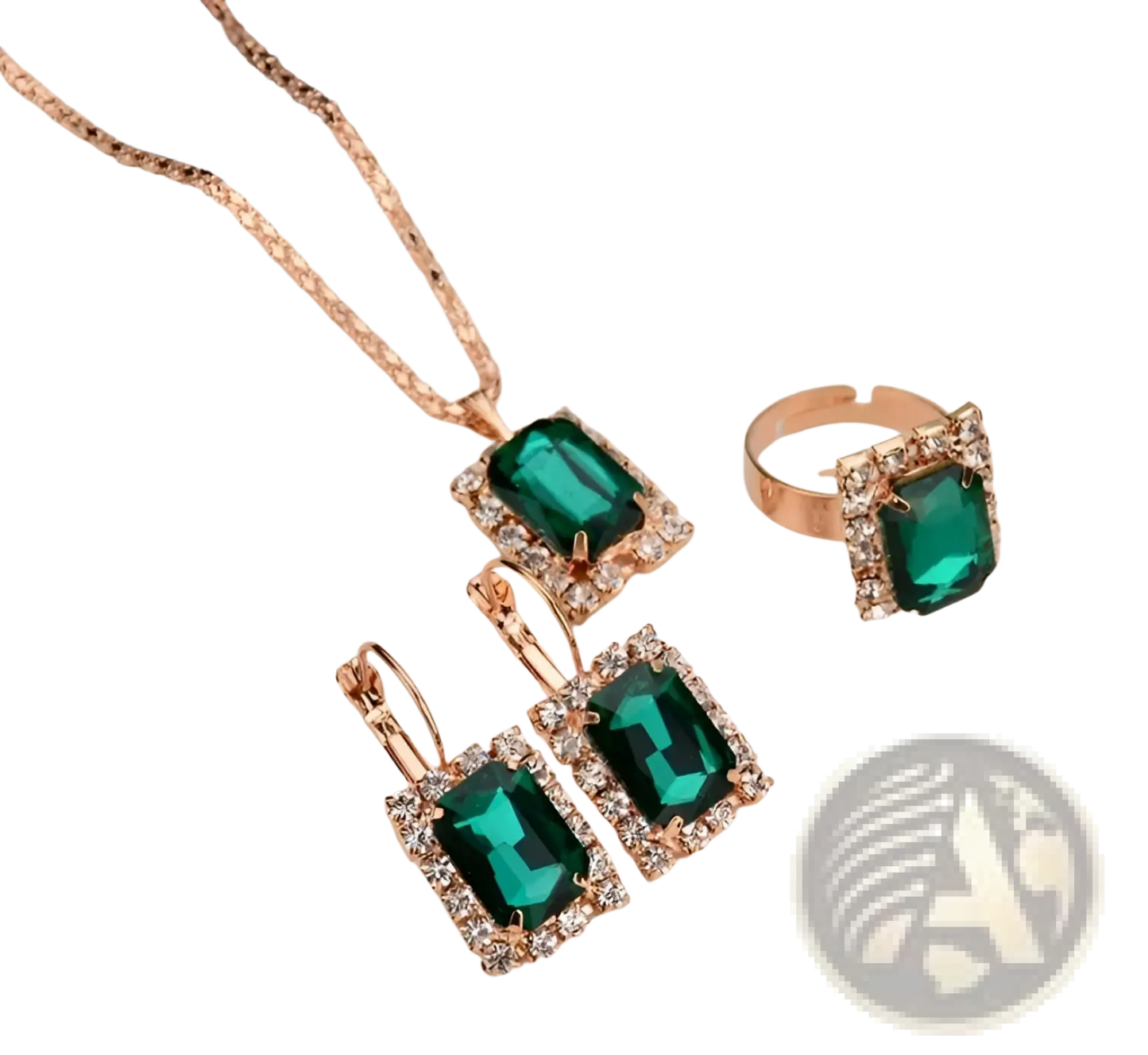 Elegant Rectangular Gemstone Gold Jewelry Three Piece Set