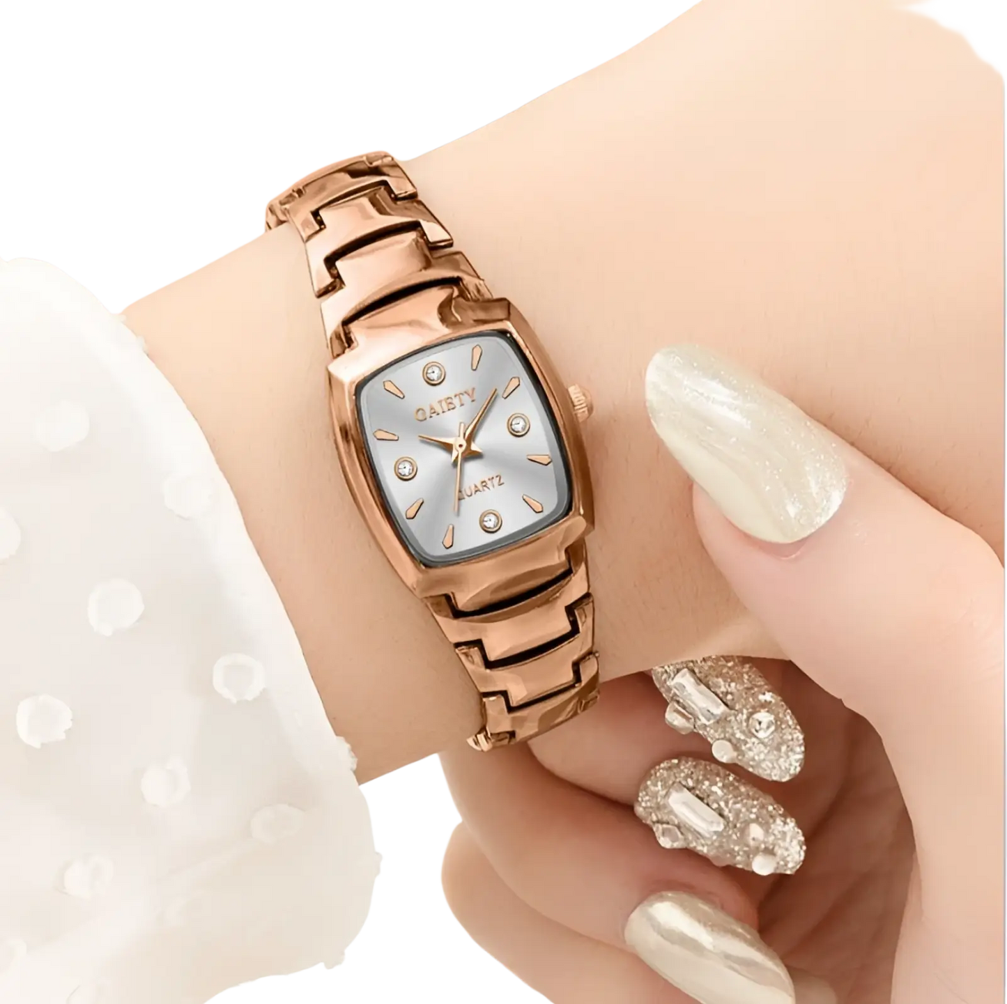 Elegant Rectangular Quartz Watch with Diamond Accents