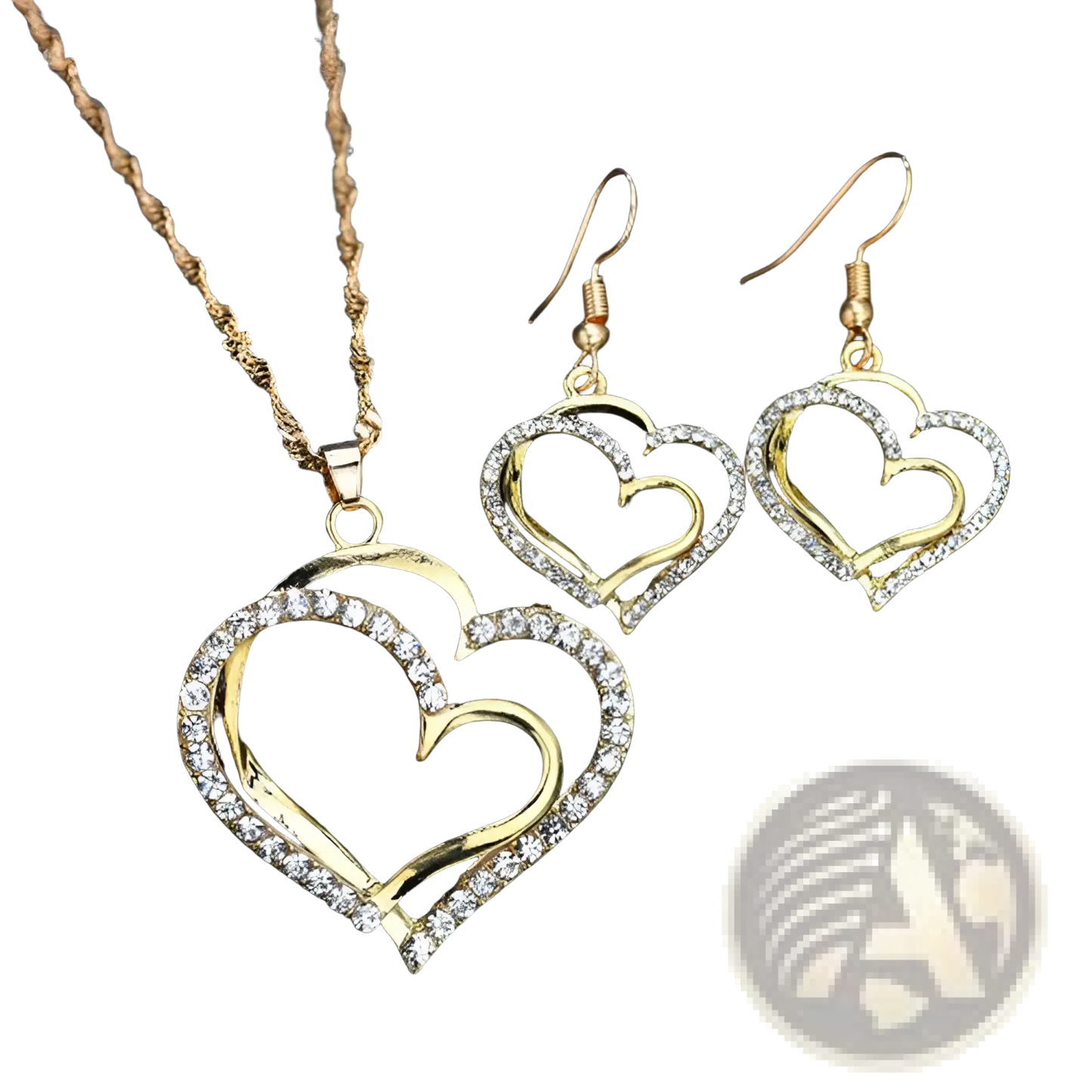 Elegant Rhinestone Heart Jewelry Set with Necklace and Earrings