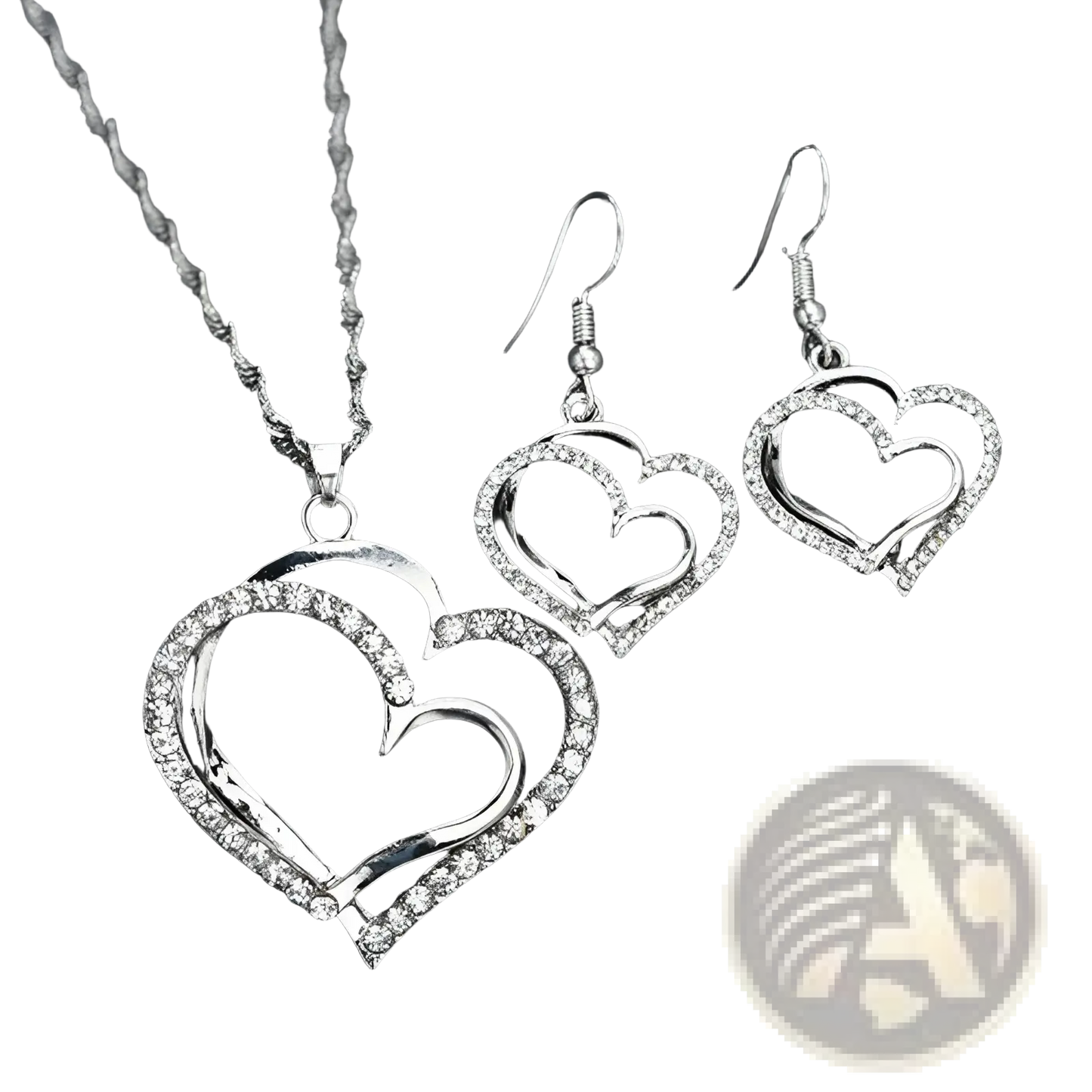 Elegant Rhinestone Heart Jewelry Set with Necklace and Earrings