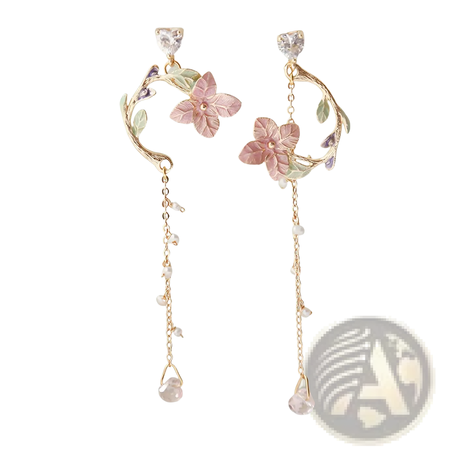 Elegant Rose Tassel Drop Earrings with Rhinestones and Pearls