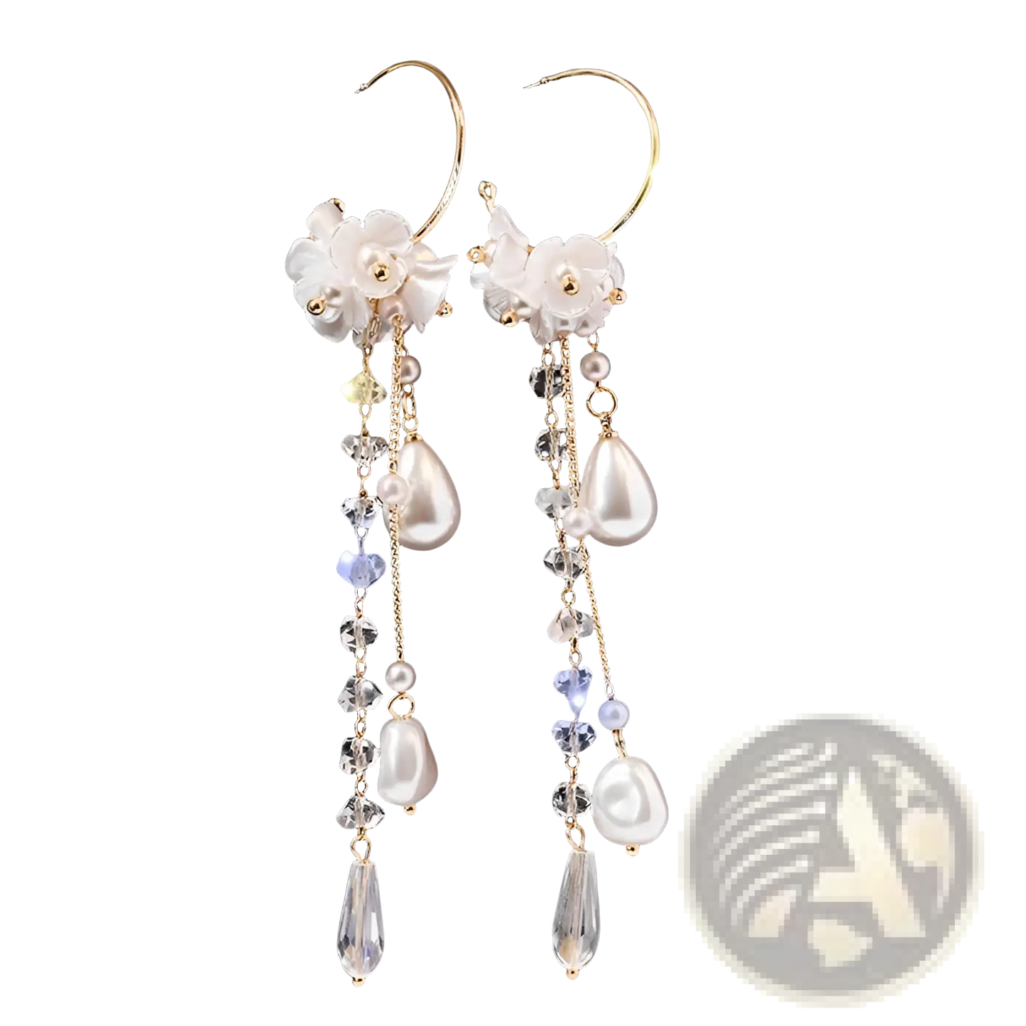 Elegant Rose Tassel Drop Earrings with Rhinestones and Pearls