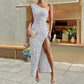 One Shoulder Sequined High Slit Maxi Dress