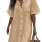 Elegant Short Sleeve Button Down Linen Shirt Dress