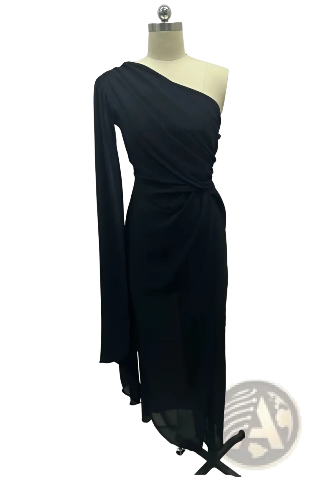 Elegant one Shoulder Draped Gown with High Slit