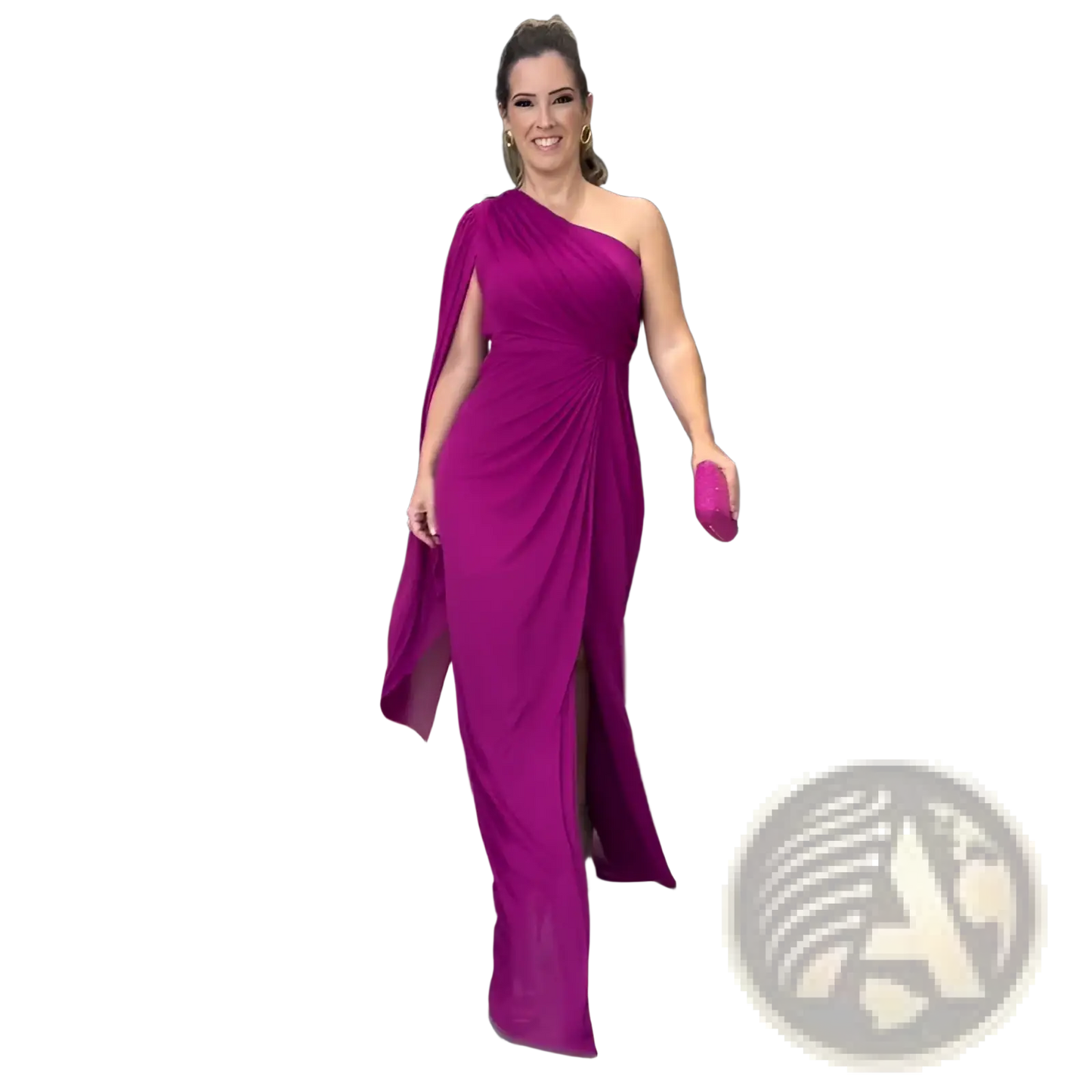 Elegant one Shoulder Draped Gown with High Slit