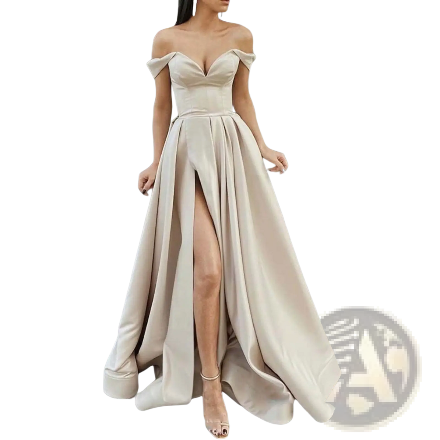 Elegant off Shoulder v Neck High Slit Maxi Dress