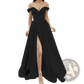 Elegant off Shoulder v Neck High Slit Maxi Dress