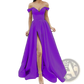 Elegant off Shoulder v Neck High Slit Maxi Dress