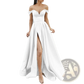 Elegant off Shoulder v Neck High Slit Maxi Dress